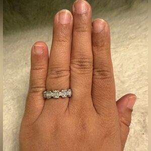 Elegant Silver Diamond-Style Eternity Band - White